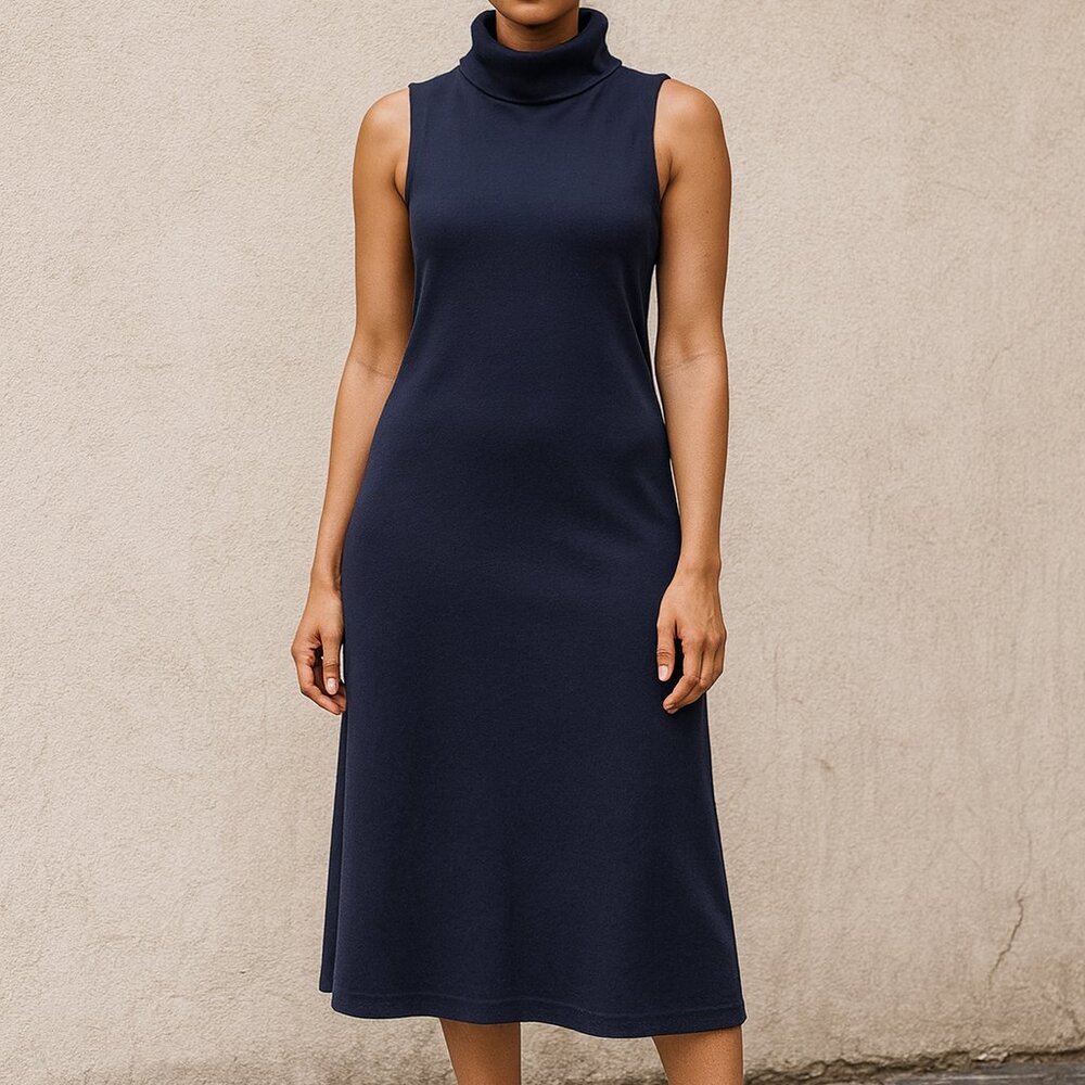 Dark Blue Turtle neck sleeveless dress